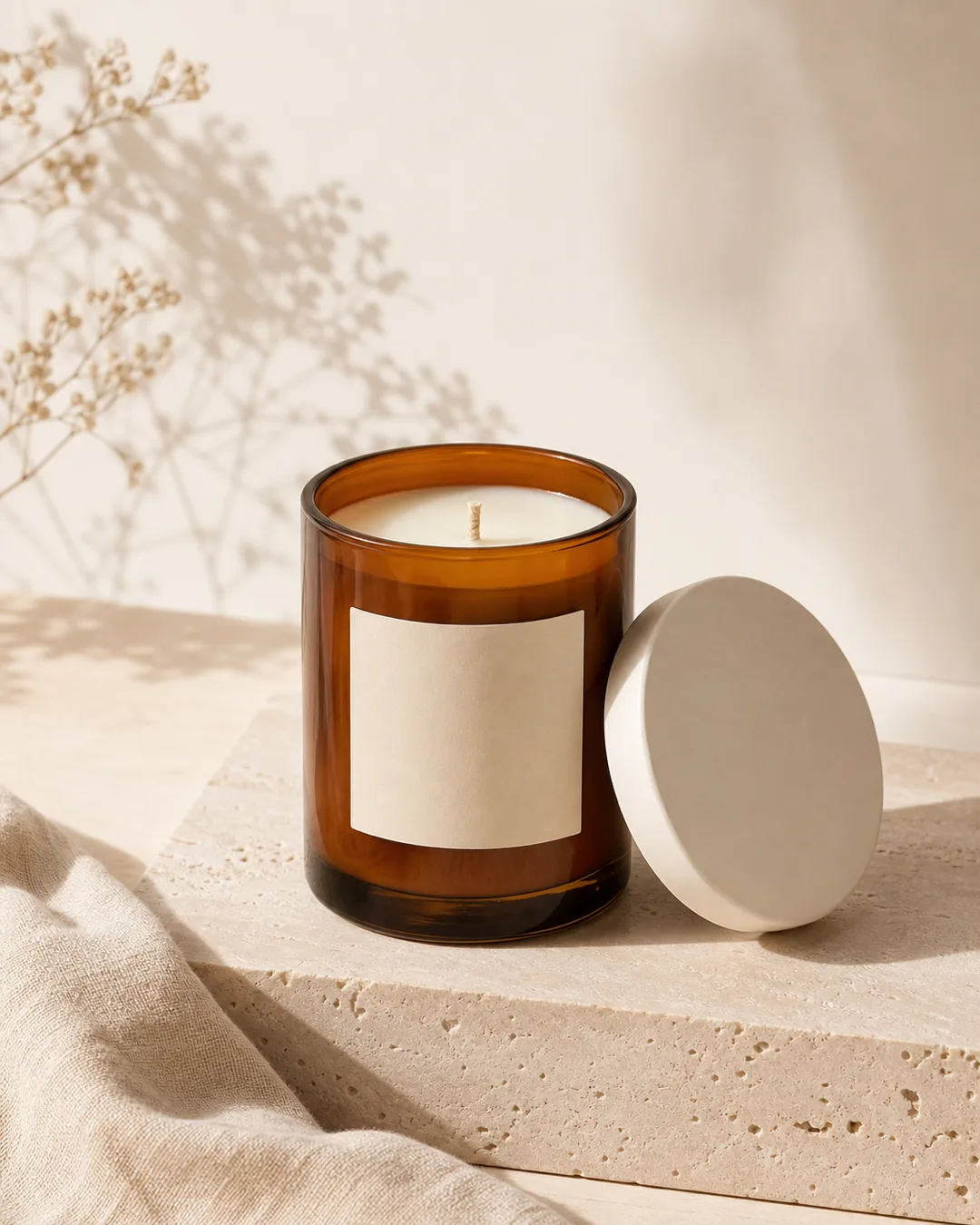 Amber glass candle prepared as a portrait social post