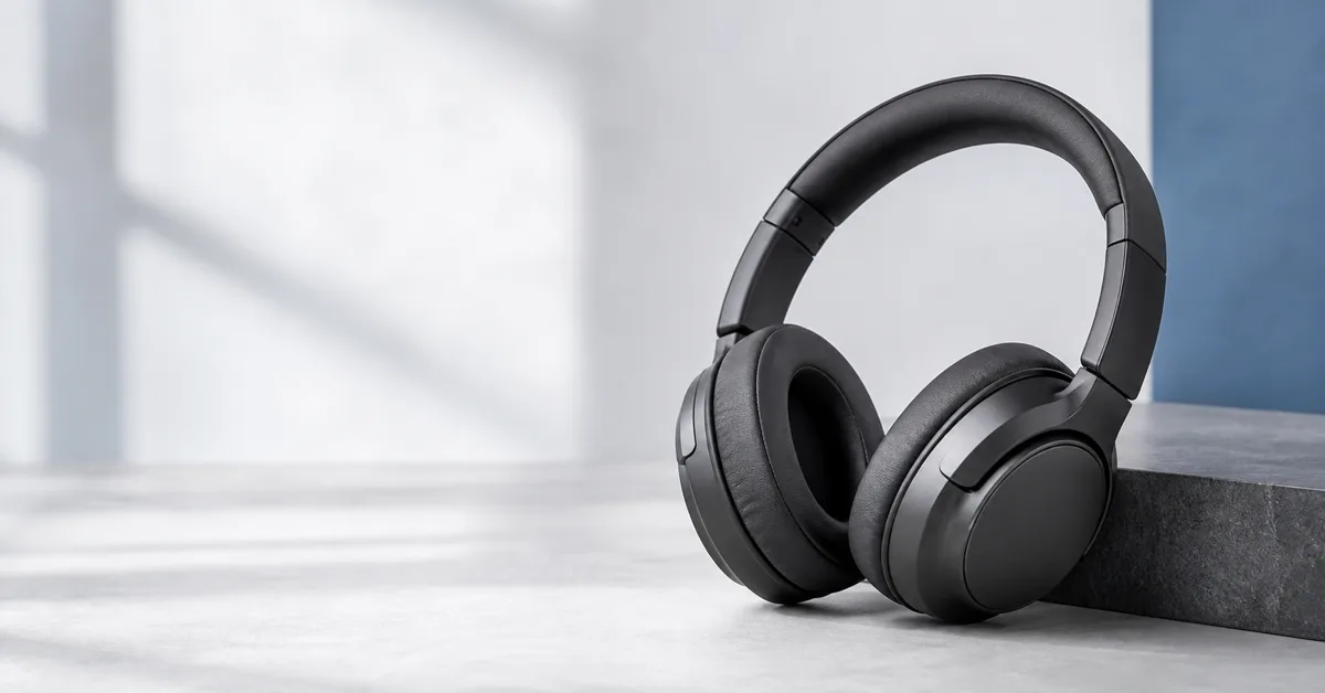 Graphite headphones prepared as a wide banner